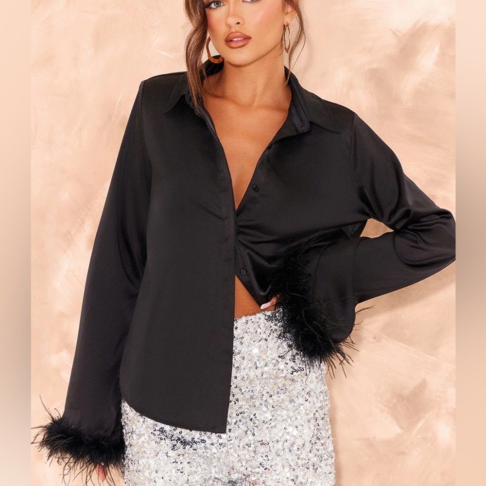 Super cute black long sleeve button up with fur trim from VICI size XS bought